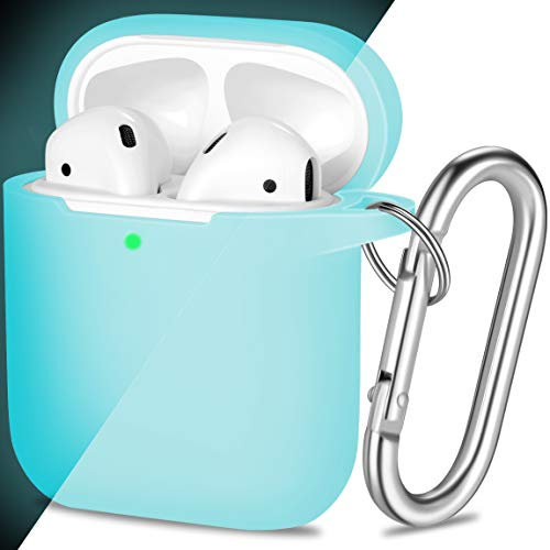 Maledan Kompatibel mit AirPods Hülle AirPods Case Apple Airpods 2 & 1, Abstrahlend Voller Schutz Silikon Schutzhülle (Front LED Sichtbar) mit karabiner, Nachtglühen Blau