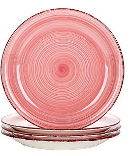 vancasso Bella Pink Dessert Plate Set of 4, Handpainted Side Plate in Rustic Look Tableware, 7.5 inch Side/Salad/Fruit/Snack Plate(20 * 20 * 2.5cm)