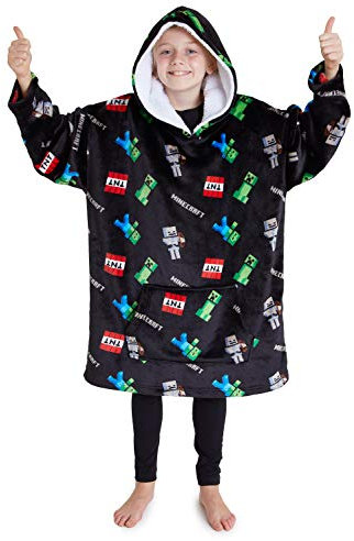 Minecraft Decke mit Ärmel Kinder, Kinder Hoodie Decke mit Creeper und Mob Design, Übergroße Kuscheldecke mit Ärmeln 7-14 Jahre, XXL Jungen (Schwarz)