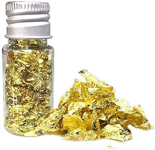 Surakey Essbare Gold Foil Blattgoldflocken, Essbare Blattgold Flocken 24 Karat Glitzerflocke Lebensmittel Dekorfolie Papier Küche Mousse Kuchen Backen Gebäck Kunsthandwerk Decor