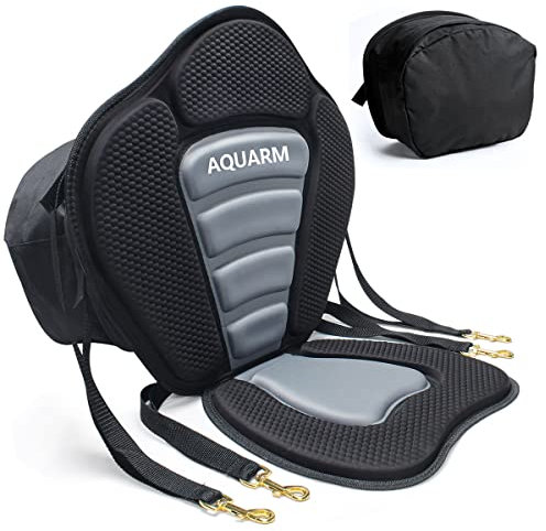 AQUARM Kayak Seat Deluxe Padded Canoe Seat Adjustable Kayak Backrest Replacement Seat Cushion Pad Back Support with Detachable Back Storage Bag for Universal Sit