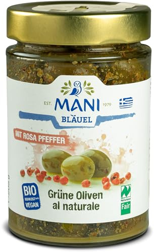 Mani Bläuel Bio Grüne Oliven al naturale, Koriandersam&ros.Pfeffer (6 x 205 gr)