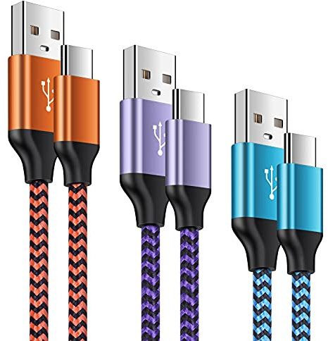 USB C Cable 3 Pack [ 1.8M+1.8M+0.9M ] Type C Cable Fast Charging USB Type C Nylon Phone Charger lead for Samsung Galaxy S21 S25 S24 S10 S9 S20 FE Plus A17 A16 A15 A55 A56 A50,Huawei P40 P30 Mate40E