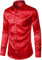 PARKLEES Chemise de luxe à manches longues en jacquard pour homme, coupe ajustée, en satin imitation soie, imprimé floral, chemises pour mariage, bal, Rouge, XXL