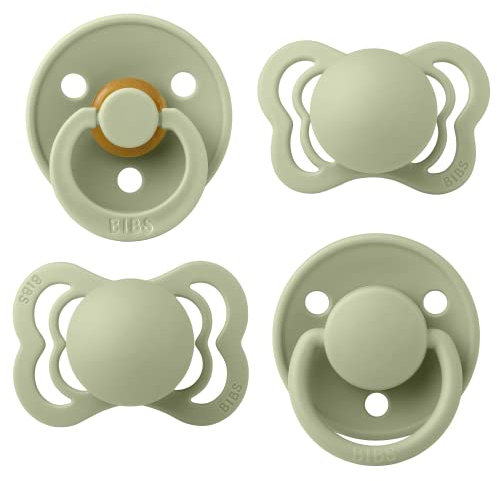 BIBS Schnuller 4er-Pack, Try it starter pack, BPA-frei, Kirschform, Symmetrische und Kiefergerechte Sauger. Naturkautschuk/Silikon, Hergestellt in Dänemark. 0-6 Monate (4er Pack), Sage