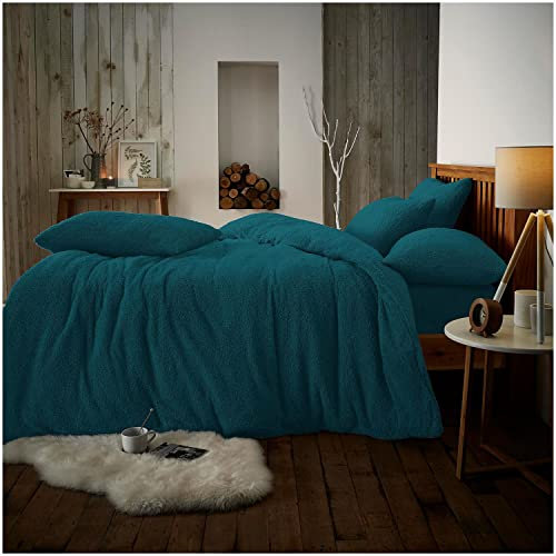 GC GAVENO CAVAILIA Teddy Duvet Cover King Size Sets, Soft Cuddly Sherpa Thermal Warm & Cosy Fleece Quilt Cover King Size With Pillowcases, Green, 230 cm x 220 cm