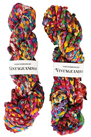 VintageandYou Multicolor Recycled Pure Silk Braided Yarn 100 Grams/Strand
