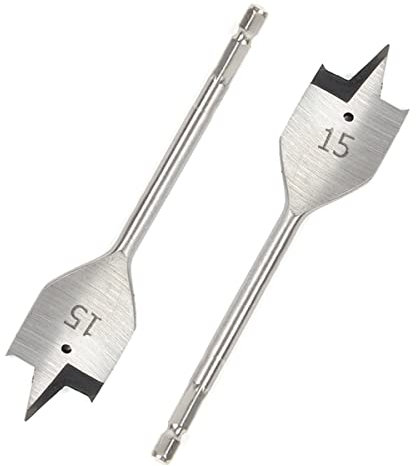 SagaSave - Broca plana de acero al carbono de alta velocidad de 15 mm para carpintería, madera blanda y dura, yeso, pinzas de pinza, caja de espuma - 1 pieza - Plateado
