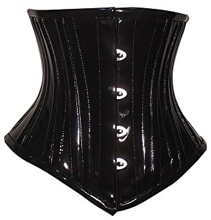 C18PD Corset en vinyle PVC avec baleines en acier pour femme, Noir , 3XL