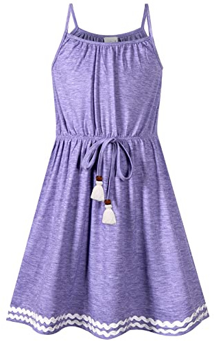 BONNY BILLY Robe Fille Été Casual Décontractée Bohême Chic Courte Robe de Plage sans Manches 7-8 Ans Violet
