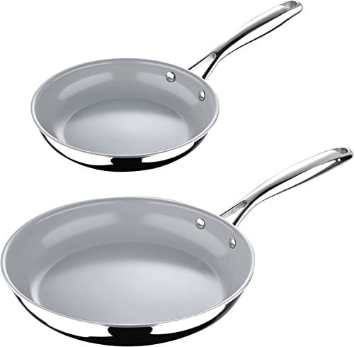 MasterPro ARGENT 3, Juego de 2 cacerolas de 20 cm y 26 cm, Acero inoxidable, Revestimiento cerámico ILAG, Asas Cool Touch, Apta para todas las cocinas