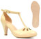 Chase & Chloe Mary Jane Oxford-Pumps für Damen, niedlich, niedrig, Kätzchen-Absätze, Retro, runder Zehenbereich, Knöchelriemen, Nude PU Comfort, 40.5 EU