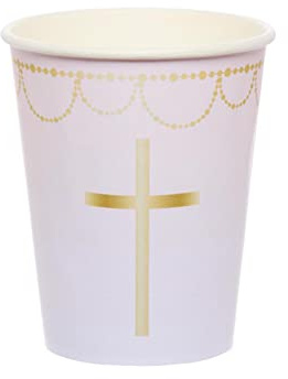 Amscan 9915967-66 - Pink Botanical Celebration Holy Communion Paper Party Cups - 8 Pack
