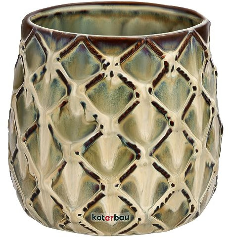 KOTARBAU® Maceta de cerámica esmaltada, Ø 14,5 cm, Tiesto Decorativo para Flores y Plantas, Macetero Redondo para Interiores, Minimalista, Verde, Mocca, Beige, Forma y diseño de una piña, Original