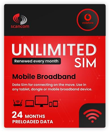 Vodafone 5G Unlimited Data SIM 24 Monate vorgeladen – perfekt für entsperrte Handys, Router, Tablets und WLAN-Dongles – jederzeit aktivieren, wenn Sie die SIM erhalten.