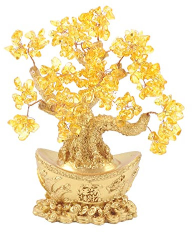 Feng Shui Money Tree Ornament Fortune Tree Bonsai for Wealth Luck Home Decoration Yellow Prosperity Home Table Decor