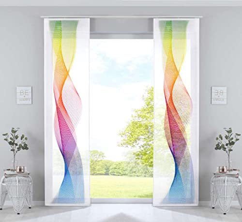 Gardinenbox 2er Set Schiebevorhänge Bedruckt Flächenvorhänge »Izmir« HxB 245x60 cm Welle Bunt Microsatin Blickdicht Lichtdurchlässig mit Paneelwagen, 2022400B-2