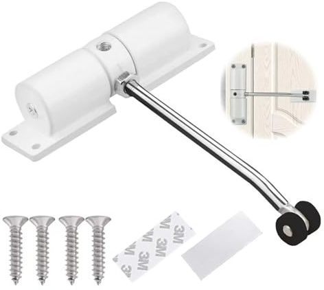 Automatic Door Closer, Zinc Alloy Safety Spring Door Closer Adjustable 30 kg Closing Door Hinge (White)