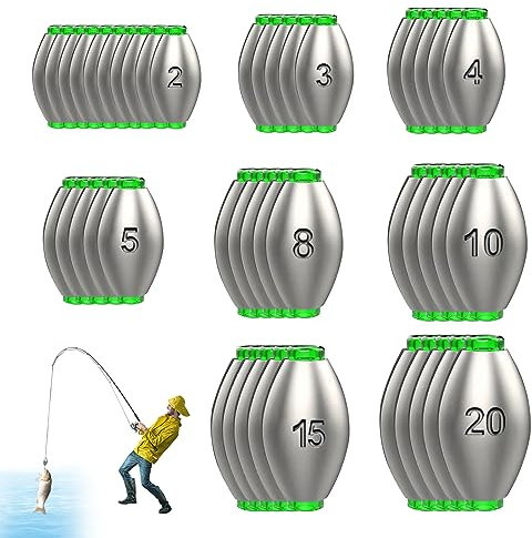 Yaclonq 50 Stück Sinker Angelblei Blei,Abnehmbare Fishing Blei Angeln Set(2g/3g/4g/5g/8g/10G/15g/20g),für Outdoor Sportarten Angeln,Seefischerei,SüßWasserfisch(Mit 100 Stecker)