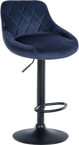 CLP Barhocker Lazio Mit Samtbezug I Drehbarer Thekenhocker Mit Fußstütze I Höhenverstellbarer Barstuhl Mit Trompetenfuß | Farbe blau Gestell Farbe schwarz