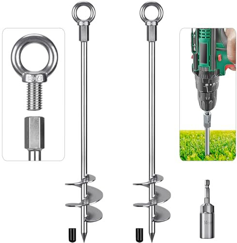 Insaga 2er Zeltheringe, 76cm Zelt Heringe Erdnägel Stabil Lang Erdanker Bodenanker Schraubheringe Zelthaken für Trampolin/Schaukel/Camping/Schuppen/Hund/Carport mit Fester Öse