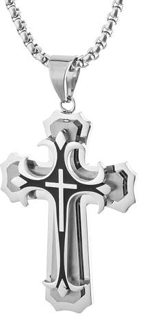 Mochity Collier Croix Chrétienne Homme en Acier Inoxydable - Pendentif Argent, Chaîne (A)