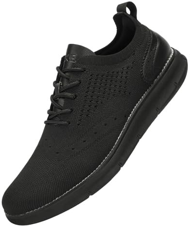 SVNKE Herren Anzugschuhe Atmungsaktiv Gestrickter Stoff Schnürschuhe Formale Moderne Klassische Freizeit Schuhe Oxfords Hochzeit Schuhe Ganz schwarz 44