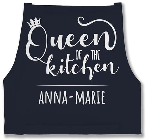 Schürze - Kochschürze Damen Frauen - Queen of the Kitchen mit Name I Küchenchefin I Chefköchin - 85x69 - Navy Blau - koch schürzen küche kochen kochschürzen mama kochschuerze
