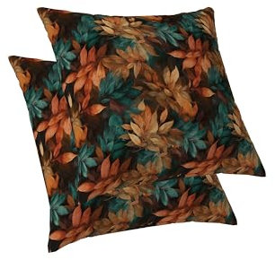 ggaimwf 2er-Set Kissenbezugbezüge Orange Blau Blätter Muster Pflanzen Modern Leinen Quadratisch Kissenbezug für neutrale Wohndekoration Dekorativ Terrasse Wohnzimmer Couch Schlafsofa 50x50cm