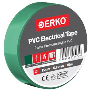 ERKO Isolierband Grün 15mm x 10m PVC Elektrische Leitungen Reparatur, Superflexibel, Extrastarke Haftung, Chemikalienresistent, Universal