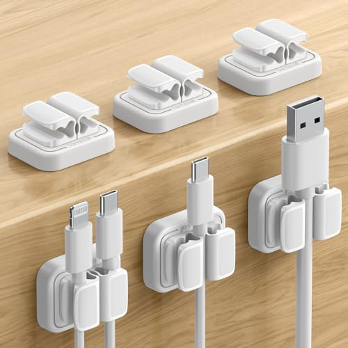Lamicall 3-IN-1 Kabelhalter Kabelclips, Kabel Organizer - 6 Stück Kabelklemmen selbstklebend, Verstellbarer Kabelorganizer am Schreibtisch, Wand, Kabelmanagement für Netzkabel, HDMI, USB, Ladekabeln