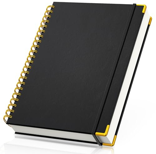 Yarotm Carnet Spirale A4-1 Pièce Ligné Cahier de Note - 110g/m² A4 Ligne Papier Notebook - 21x29.5cm Carnet Spirale Hardcover - 150 Feuilles Cahier Journal Bloc Note Carnet de Voyage, Noir