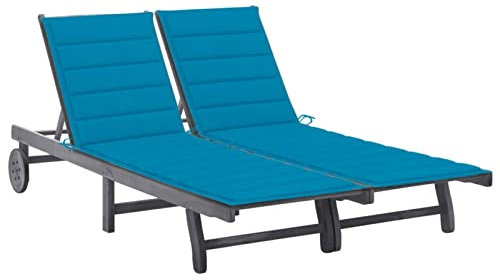 BaraSh 2-Personen-Sonnenliege mit Auflage Grau Akazie Massivholz Outdoor Sonneninsel mit Dach Gartenliege Liege Insel Gartenmöbel