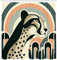ABAKUHAUS Gepard Duschvorhang, Pastell Mid Century Modern Minimal Vertikale Ovale und Wild Animal, Stoffliches Gewebe Badezimmerdekorationsset mit Haken, 175 x 200 cm, Pfirsich Grau-Teal Eierschale