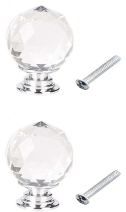 Lansonee 2 Piece Set of Crystal Door Handles -30mm Sliver Drawer Handle with Screws,Suitable for Cabinets,Wardrobes,and Desks