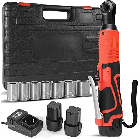 Cordless Electric Ratchet Wrench Set, 80N·M 90° Right Angle Drill Screwdriver Tools with 2 Pack of 2000Mah Li-Ion Battery & Charger