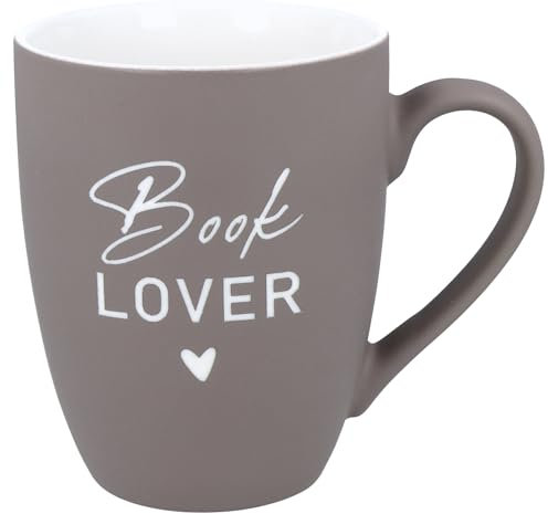 Spruchreif | Soft-Touch Tasse Taupe Book Lover – Beidseitig gravierte Tasse mit Spruch | Geschenk für Bücherfreunde & Leseratten | 350 ml