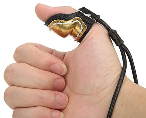 UPQRSG Bogenschießen Daumenring, Messing Daumenschutzring Aus Weichem Leder, Bogenschießen Fingerschutz für Traditionellen Bogen, Passend für Männer, Frauen, Jugendliche, Schwarz