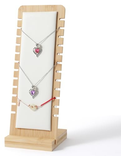 ROOMHUAWAY 12 Holz Slots Halskette Schmuckständer Kettenständer Schmuck, Kettenhalter Vertikaler Schmuck Halter Halskettenständer Halskette Schmuckständer, Ketten Aufbewahrung Jewelry Stand (White)