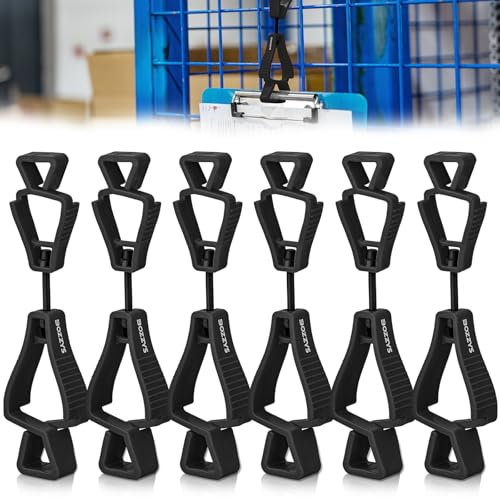 BOZZYS Lot de 6 supports de ceinture de protection en plastique pour gants - Noir - Pince de préhension anti-chute pour travailleurs de la sécurité et du travail de construction (BD-AJ115-6PCS)