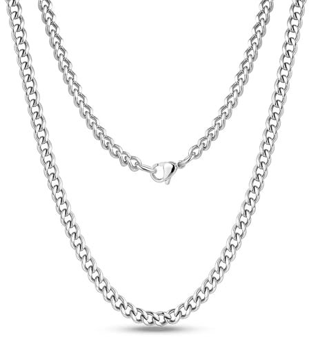 DVRK Collana Uomo Argento 5 mm con Base in Acciaio Inossidabile 316L Resistente all'acqua - Collana Argento Uomo 55 cm - Catena Acciaio, Cuban Chain, Idea Regalo Elegante