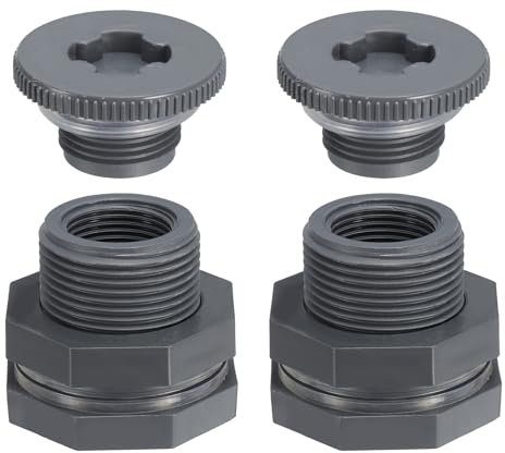 PATIKIL Raccordo a Tappo in PVC con Spina NPT 3/4, 2pz Raccordi a Tappo Serbatoi d'Acqua con Guarnizione in Silicone per Tubo Giardino per Secchio Pioggia, Lavandini, Acquari, Grigio