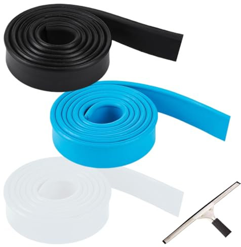 Limpiacristales de Silicona de 3 Piezas, Goma, Silicona, Suave, Recambio de Goma para Ventanas y Cristales, Largo 105 cm, Recambio, Recortable, Blanco/Negro/Azul