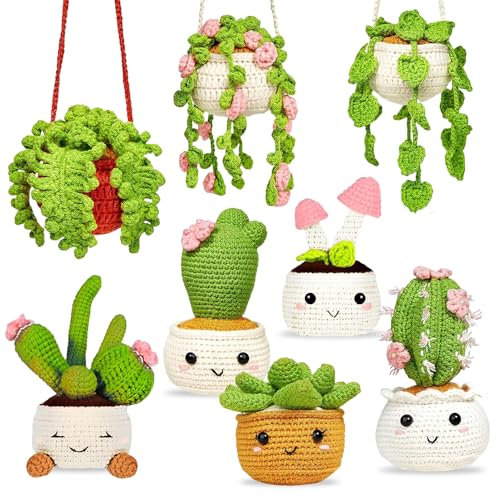 XPJBKC Häkelset für Anfänger, Häkeln für Anfänger Crochet Set, Häckeln Stricken für Anfänger Set Erhältlich in 8 Ausführungen, Kaktus DIY Häkelnadel Set Erwachsene mit Häkelnadeln Garn Handnähnadel