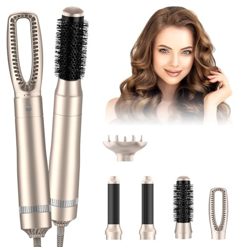 Haartrockner Warmluftbürste Set, Multifunktionale Heißluftkamm, Curly Heißluftbürste Styler Tool, Curler Negativ Ionic, Curler Richtkamm Für Salon Hairstyling Curling/Straighthen/Trocknen (Gold)