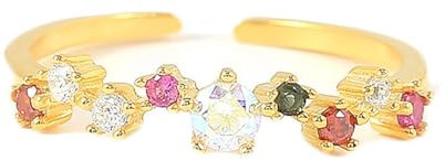Tolldek Gelbgold 14 Karat Diamantring Echt Goldschmuck, Vintage Zart Offen Verstellbar Hochzeitsring Au 585 Solitärring Eheringe mit Kristall Bunt, Gr.57 (18.1)