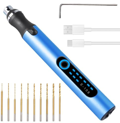 Mini Handbohrer Elektrisch, 3-Gang-Elektro-Mini-Bohrstift, Kabellos USB Gravur Werkzeug Kit, DIY Handbohrer Elektrisch mit 10 kleine Bohrer, Tragbar Gravurstift für Schmuck Holz Kunststoff Metall