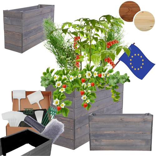 MODO24 Hochbeet Holz, Kräuterbeet, Gartenbeet, Pflanzkasten, Blumenbeet, für Garten und Terrasse, Kiefernholz, Massivholz, Naturholz, Gemüsegarten, Abmessungen 54x83x30 cm, Farbe: Grau