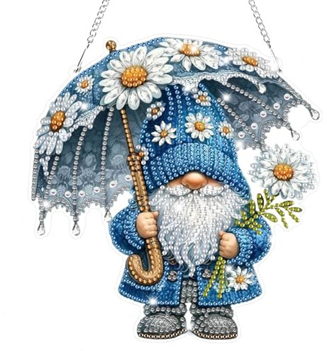 Lxmsja 5D Diamond Painting Anhänger Gnome, Gänseblümchen Diamond Painting Fensterbilder Beidseitig für Erwachsene Kinder, Bastelset Kreativ Set, Hängend Ornament Kranz Tür Fenster Wand Eingang Decor