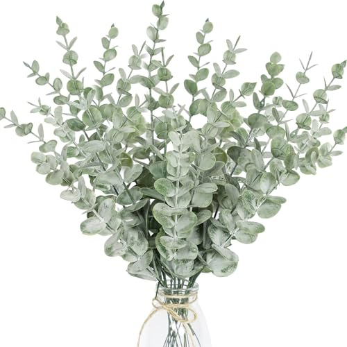 HNVNER 36pcs Künstliche Pflanzen Eukalyptus Deko Eukalyptus Zweige Eukalyptusstiel Silberdollar Gefälschte Pflanze Hochze Home Party Dekoration Tischdeko Blumenarrangement, Grün